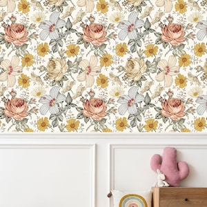 carta da parati floreale, carta da parati boho, carta da parati rimovibile, carta da parati adesiva, carta da parati temporanea, carta da parati per camerette dei bambini