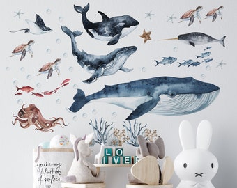 Stickers muraux animaux marins pour chambre d'enfant Stickers muraux baleines bleues pour chambre d'enfants Stickers muraux baleines pour chambre d'enfants