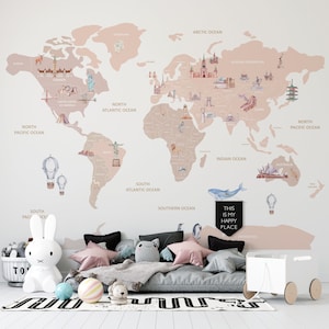 Weltkarte Wandbild, Weltkarte Wandbild, Kinderzimmer Tapete, Weltkarte Wandbild