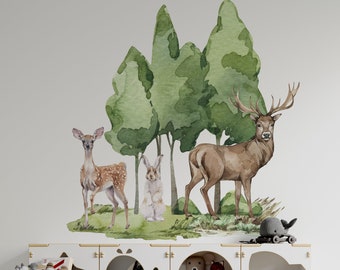 forest wall decals, woodland wall decals, forest decal, nursery decal, woodland wall stickers, tree wall decal,  deer wall decal