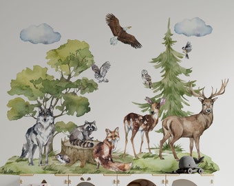 Woodland stag deer paysage wall art vinyl autocollant de la faune forestière décalcomanie murale