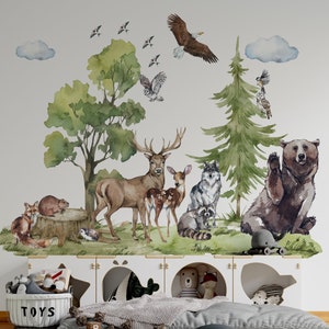 Forest Animals Wall Decal for Children's Room Baby Room Wall Sticker Fox Deer Tree Rabbit Badger Birds Wall Sticker Wall Decoration Mural