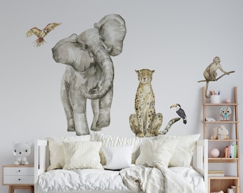 elephant wall decal, safari wall stickers, safari decor, safari wall decal, elephant sticker, elephant nursery decor, jungle wall decal,