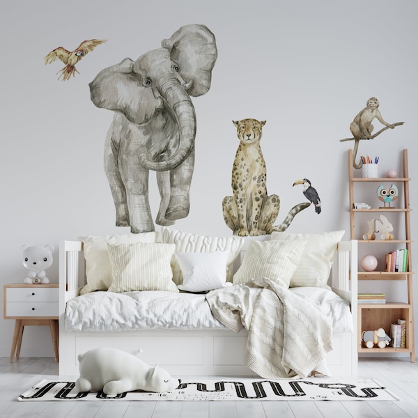 elephant wall decal, safari wall stickers, safari decor, safari wall decal, elephant sticker, elephant nursery decor, jungle wall decal,