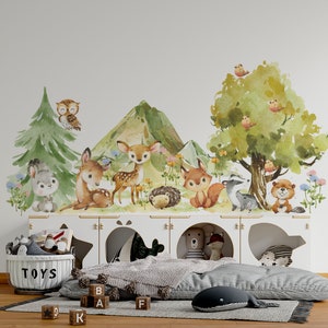 woodland nursery wall decals, forest nursery decal, animals wall decals, cute forest animals, forest wall decals, nursery decal,
