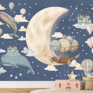 Moon and Stars Nursery Wall Mural Night Sky Constellations Wallpaper ...