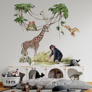 safari nursery decor, safari wall stickers, safari wall decal, safari decal, jungle wall stickers, wall decal kids, giraffe wall decal image 1