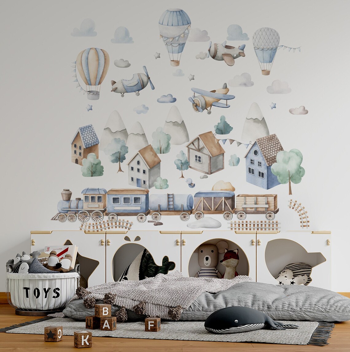 Train Wall Decal Nursery Wall Decal City Wall Decals Clouds Etsy