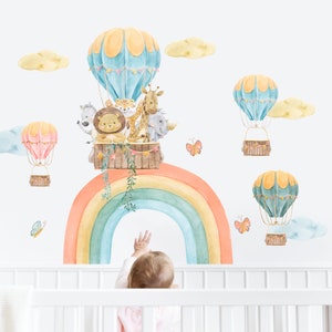 safari wall decals, giraffe wall decal, cute lion animals, rainbow wall decals, nursery wall stickers