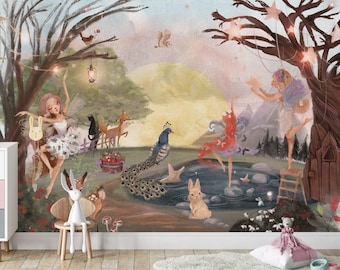 fairy wallpaper girls room wallpaper enchanted forest wallpaper for nursery room fairy tale wallpaper for kids room