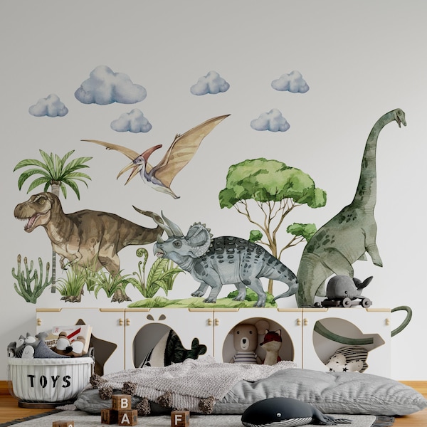 adesivi di dinosauri, decorazioni di dinosauri, decalcomanie di dinosauri, tema dinosauri, decalcomanie murali di dinosauri, adesivi di brontosauro, decalcomanie giurassiche