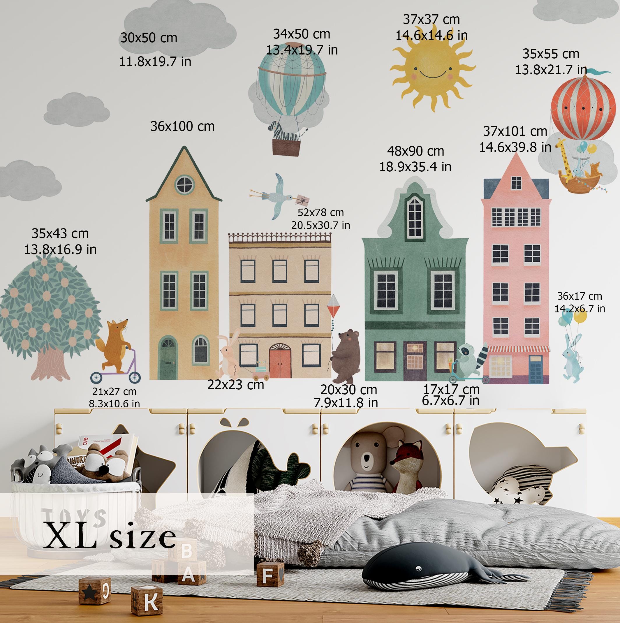 Calcomanías de pared para guardería, calcomanías de pared de animales,  calcomanías de pared de casas, calcomanías de pared de ciudades, calcomanías  de pared para guardería despegables y adhesivas, - Etsy México, image size:2128x2138