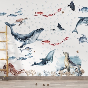 Ocean Animals Wall Decal Nursery, ocean wall decal, sea animals wall sticker, Dolphin wall decal, sea wall decals, nursery wall decal