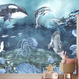 sea life wallpaper for nursery room peel and stick ocean wallpaper for kids room neutral gender wallpaper