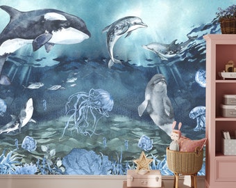 sea life wallpaper for nursery room peel and stick ocean wallpaper for kids room neutral gender wallpaper