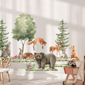 woodland nursery wall decals, forest animals wall decals, forest wall stickers, woodland wall decals for nursery room