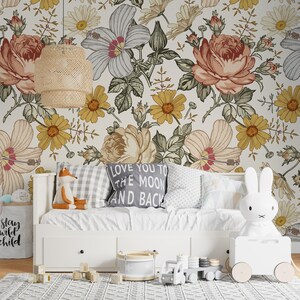 floral wallpaper, boho wallpaper, removable wallpaper, peel stick wallpaper, temporary wallpaper, kids room wallpaper image 11