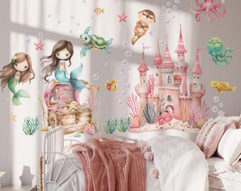mermaid wall decal, mermaid wall stickers, girls bedroom decals, ocean wall decals, mermaid wall stickers, nursery wall stickers