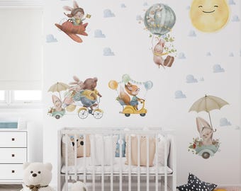 woodland wall decal, forest animal decal, animals wall stickers, forest nursery decal, Wall decal animal, balloon animal