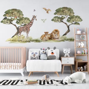 Safari Wall Decal Big Set, savanna Wall decal for kids, safari nursery decor, giraffe wall decal, zebra stickers, tiger sticker lion sticker image 9