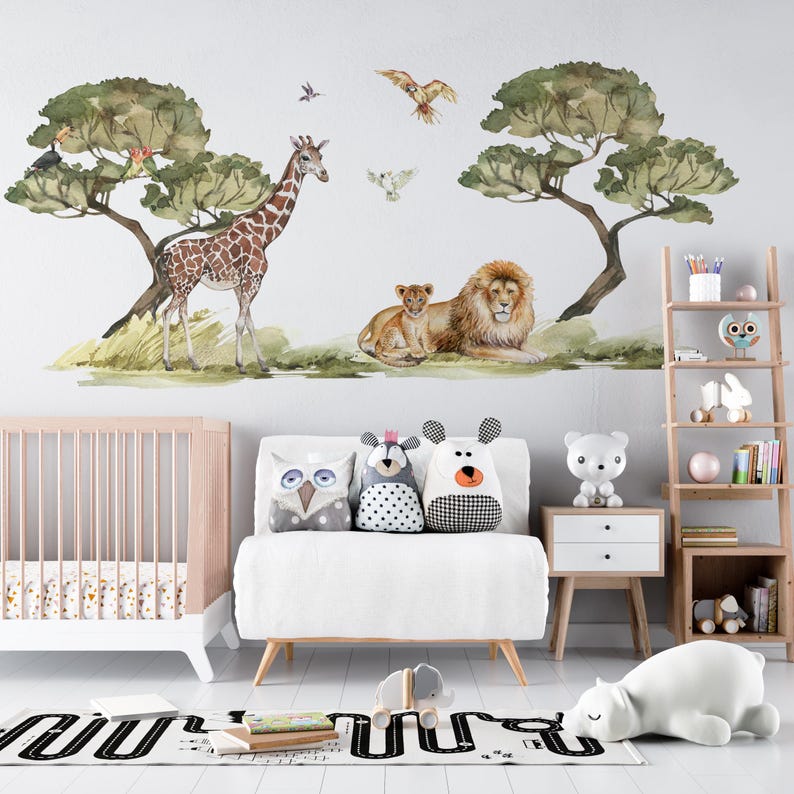 Safari Wall Decal Big Set, savanna Wall decal for kids, safari nursery decor, giraffe wall decal, zebra stickers, tiger sticker lion sticker image 9