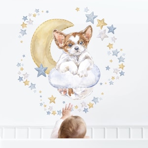 puppy wall decals, nursery wall stickers, stars wall decals, nursery stickers,