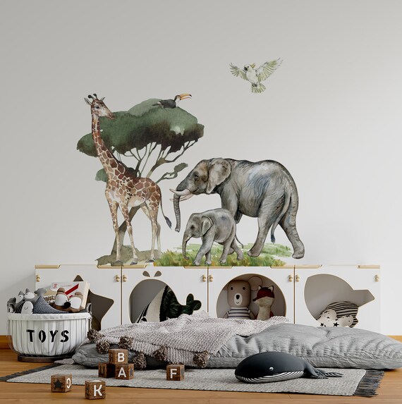 Safari Wall Stickers Jungle Savanna Wall Decal Elephant Giraffe