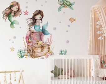 mermaid wall decal, ocean wall decals, mermaid wall stickers, nursery wall stickers