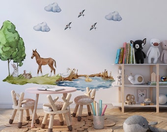 horse wall decal, farm animal decals, farm wall decal, baby horse decals nursery, farm animal wall stickers, wall decal horse, farm animal