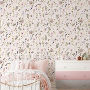 Papier peint aquarelle fleurs sauvages pour enfants, papier peint floral à peler et coller,