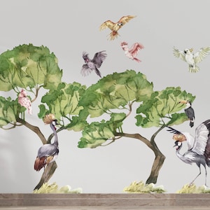 Safari Wall Decal Big Set, savanna Wall decal for kids, safari nursery decor, birds wall decal, zebra stickers, savanna wall decal