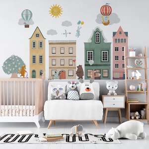 Animals wall decals, nursery wall decals, house wall decals, city wall decals, nursery peel and stick decals,