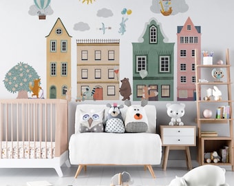 Animals wall decals, nursery wall decals, house wall decals, city wall decals, nursery peel and stick decals,