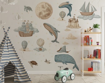 stardust wall decals air balloon sticker for Nursery Hot Air Balloon decals Moon and stars
