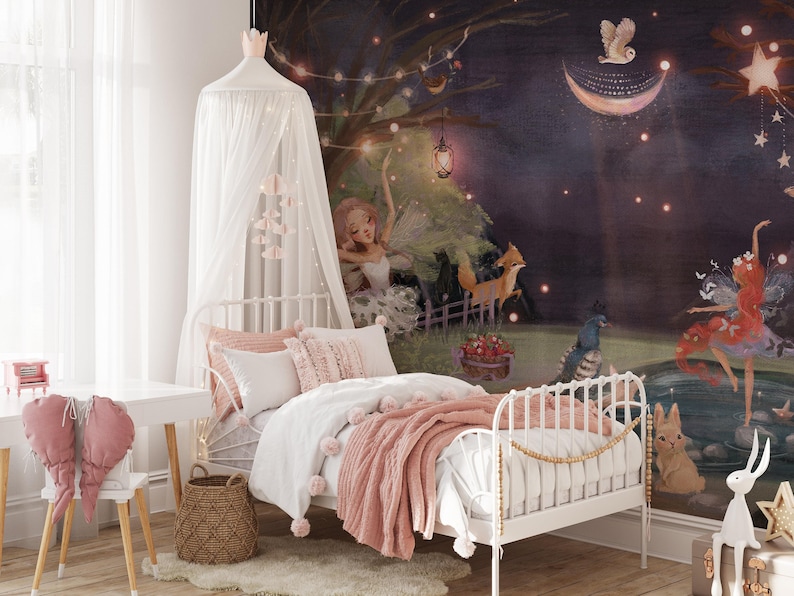 fairy wallpaper, fairy wall decor, nursery wallpaper, nursery wall decor, temporary wallpaper, fairy garden wallpaper image 6