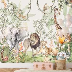 サファリの壁紙、壁画サファリ、保育園の壁紙、動物の壁紙、子供のサファリのジャングルの動物の壁紙