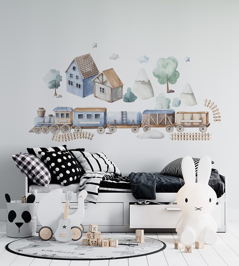 Train Wall Decal Nursery Wall Decal City Wall Decals Clouds Etsy