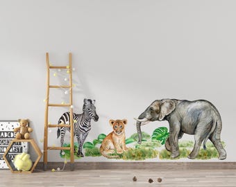 Wandtattoos mit Aquarellmotiven im Safari-Stil fürs Kinderzimmer, Dschungeltiere