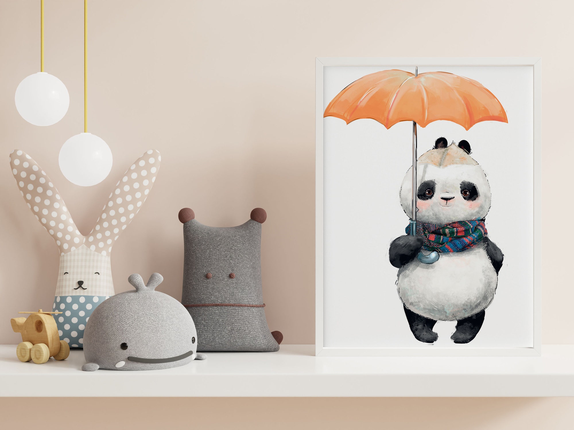 Panda Bear umbrella poster, forest nursery animals poster