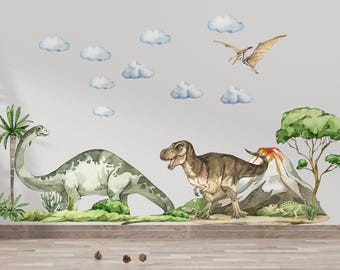 Watercolor Dinosaur Wall Decals, Jurassic Nursery Decor