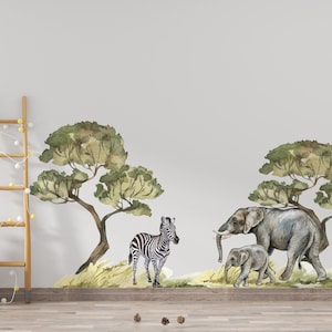 Safari Wall Decal Big Set, savanna Wall decal for kids, safari nursery decor, giraffe wall decal, zebra stickers, tiger sticker lion sticker set one + set three