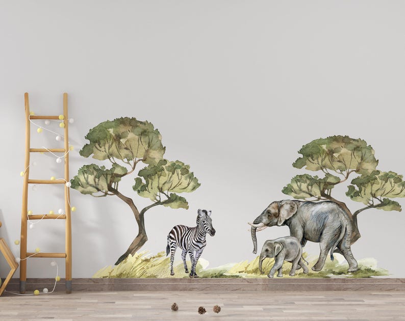 Safari Wall Decal Big Set, savanna Wall decal for kids, safari nursery decor, giraffe wall decal, zebra stickers, tiger sticker lion sticker set one + set three
