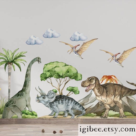 dinosaur wall decal, dinosaur wall stickers, jurassic in boy room, dinosaur stickers, dinosaur wall art, kids wall sticker, boy room decal