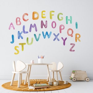 decalque de parede do alfabeto, letras do alfabeto, decalque de parede de sala de aula, decalque de parede de berçário,