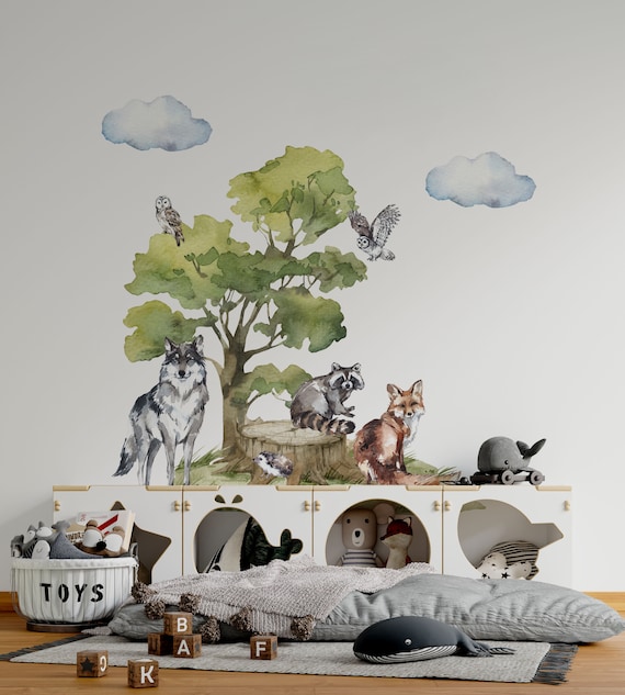 Adesivi murali bambini Amici della foresta con cervo ed orso Sticker parete  decorazione camerette bimbi neonati set incollare -  Italia