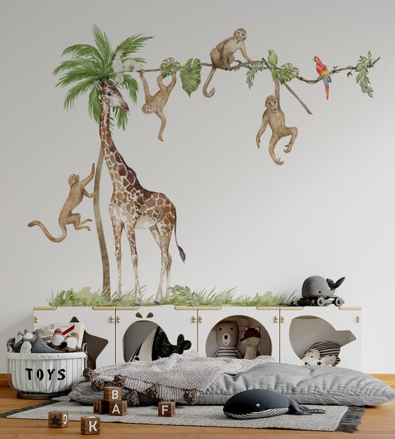 safari nursery decor, Safari Wall Decal Big Set, savanna Wall decal for kids, safari nursery decor, giraffe wall decal, zebra stickers,