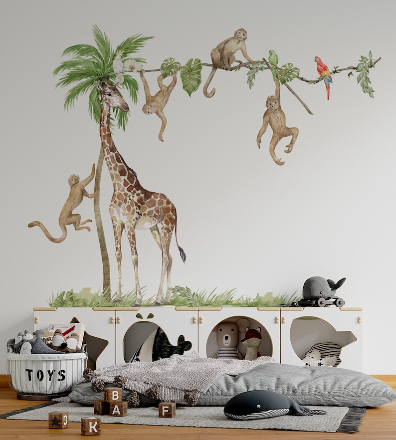 safari nursery decor, Safari Wall Decal Big Set, savanna Wall decal for kids, safari nursery decor, giraffe wall decal, zebra stickers, image 1