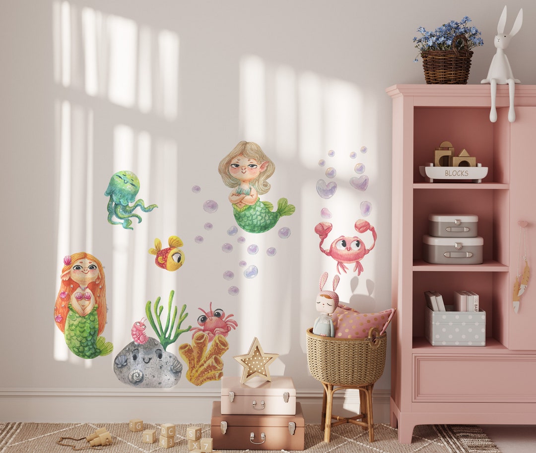 Mermaid Wall Decal, Sea Wall Decal, Nursery Wall Decal Sea World ...