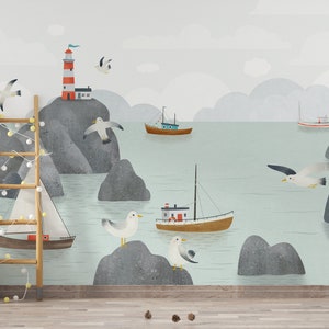 neutral wallpaper, wave wallpaper, wallpaper nautical,  baby wallpaper,  nautical wall decor,