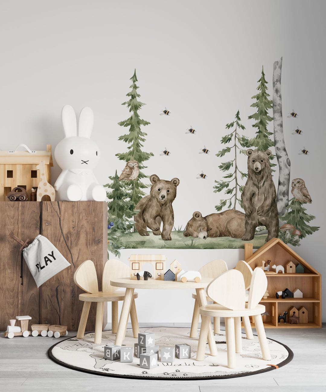 Woodland Nursery Wall Decals - Baby Bear Wall Decals - Forest Animal ...